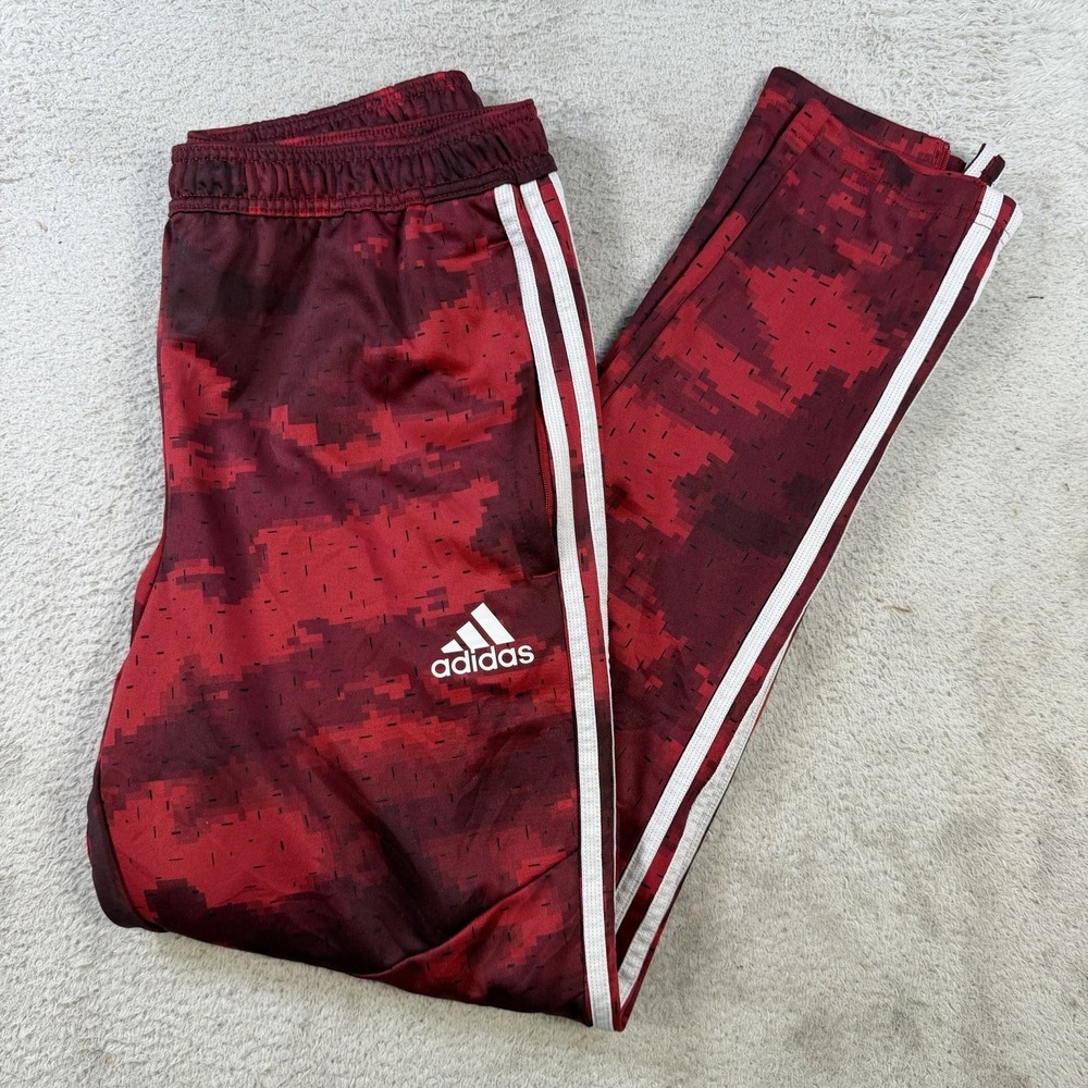Adidas Track Pants Mens Medium Red Camo Zip Pocket Ankle Active Gym Tiro